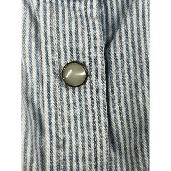 Gap 1969 Denim Pearl Snap Shirt Womens XL Light Blue Stripe Western Country - Picture 3 of 14